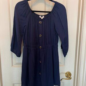 Off the Shoulder Blue Button Up Dress